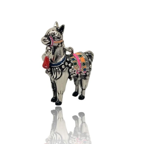 Fancy Llama Charm 925 Sterling Silver Multi-color Enamel - Picture 4 of 7